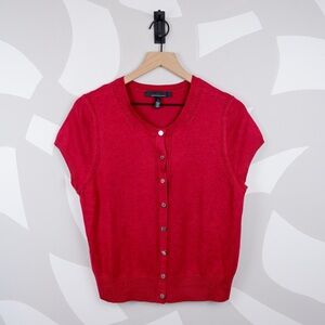 White House Black Market Red Crewneck Pointelle Cardigan Sweater | L